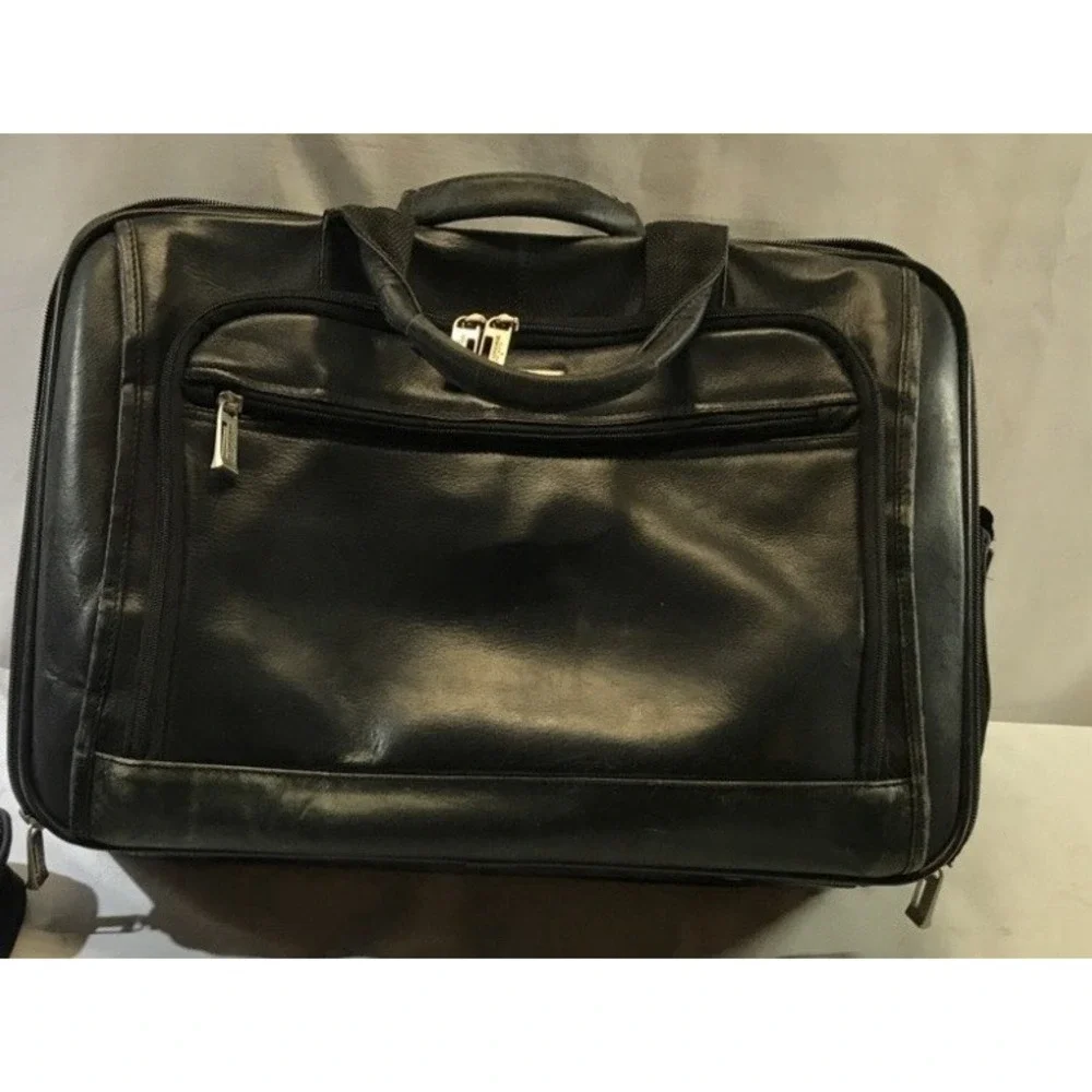 U.S. Luggage NY Vtg Leather Expandable Briefcase Black Laptop Portfolio Bag